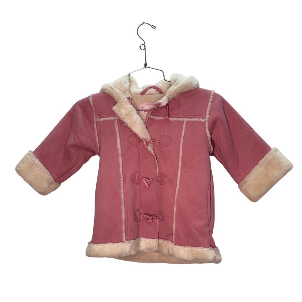 Friends Baby‎ Girl Pink Faux Fur Lined Hooded Suede Coat 2T Winter